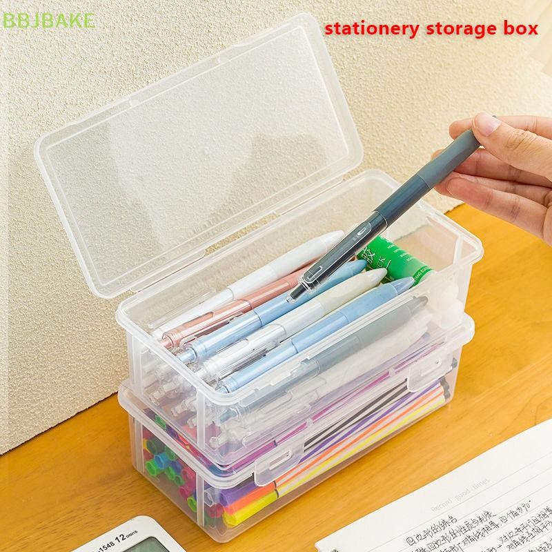 [FSBA] 1pc กล่องดินสอพลาสติกความจุขนาดใหญ่วางซ้อนกันได้โปร่งแสงกล่องดินสอใสอุปกรณ์สํานักงานจัดเก็บกล่อง KCB