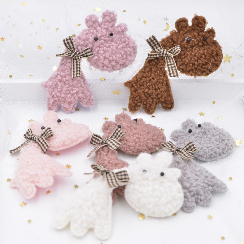 6 ชิ้น Plush เบาะแพทช์โบว์ Rhinestone Stick-on Kawaii Hippo Appliques สําหรับหมวกเสื้อผ้ากางเกงขายาวอุปกรณ์เย็บผ้า