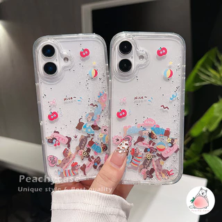 Kawaii Love Heart Dachshund Dog Slider Quicksand เคสโทรศัพท์สําหรับ iPhone 17 16 15 14 13 12 Pro Max 11 16 PLUS โปร่งใสกันกระแทกอะคริลิคฝาครอบปลอก