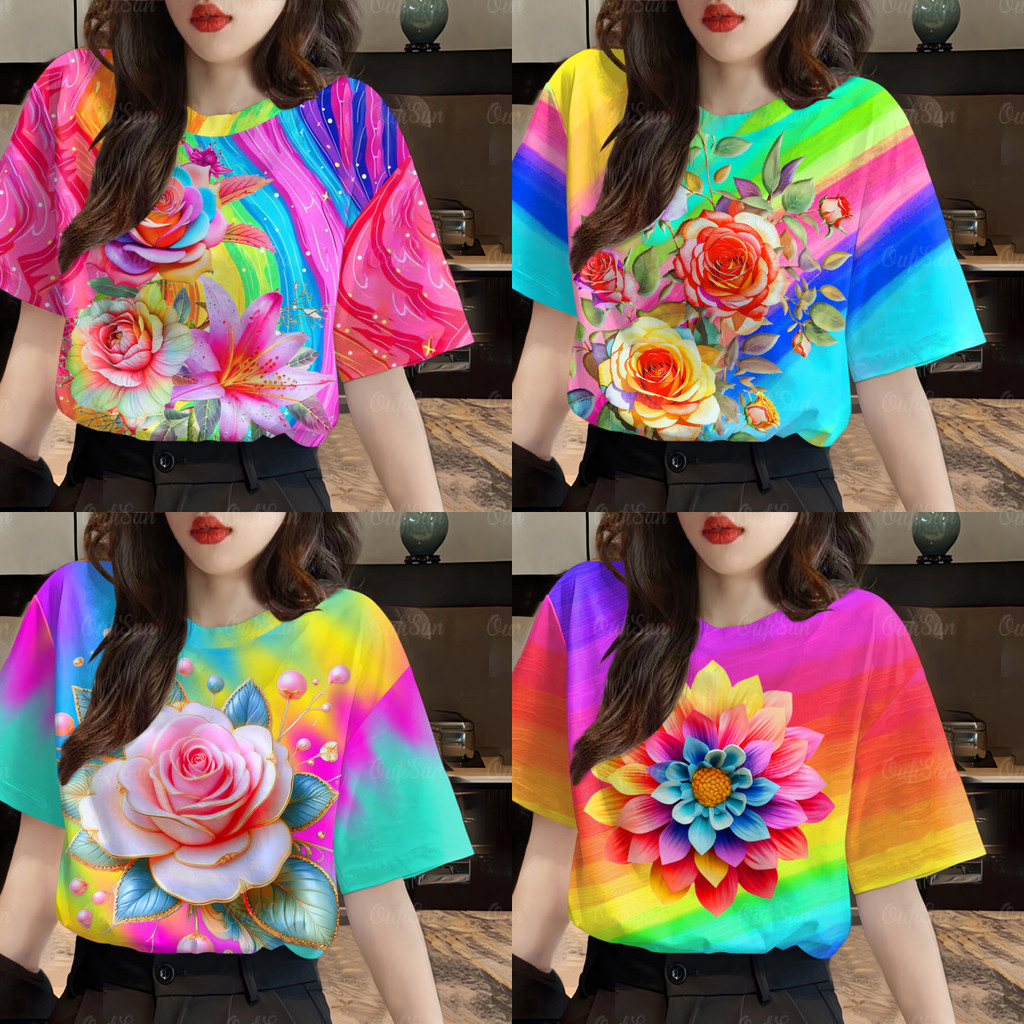 2568 มัดย้อมเสื้อผู้หญิงลายดอกไม้ที่สวยงามเสื้อขนาดใหญ่เสื้อดอกไม้สบายๆเสื้อยืดผู้หญิงสบายผ้านุ่มท็อปส์ซูผู้หญิงเสื้อผ้