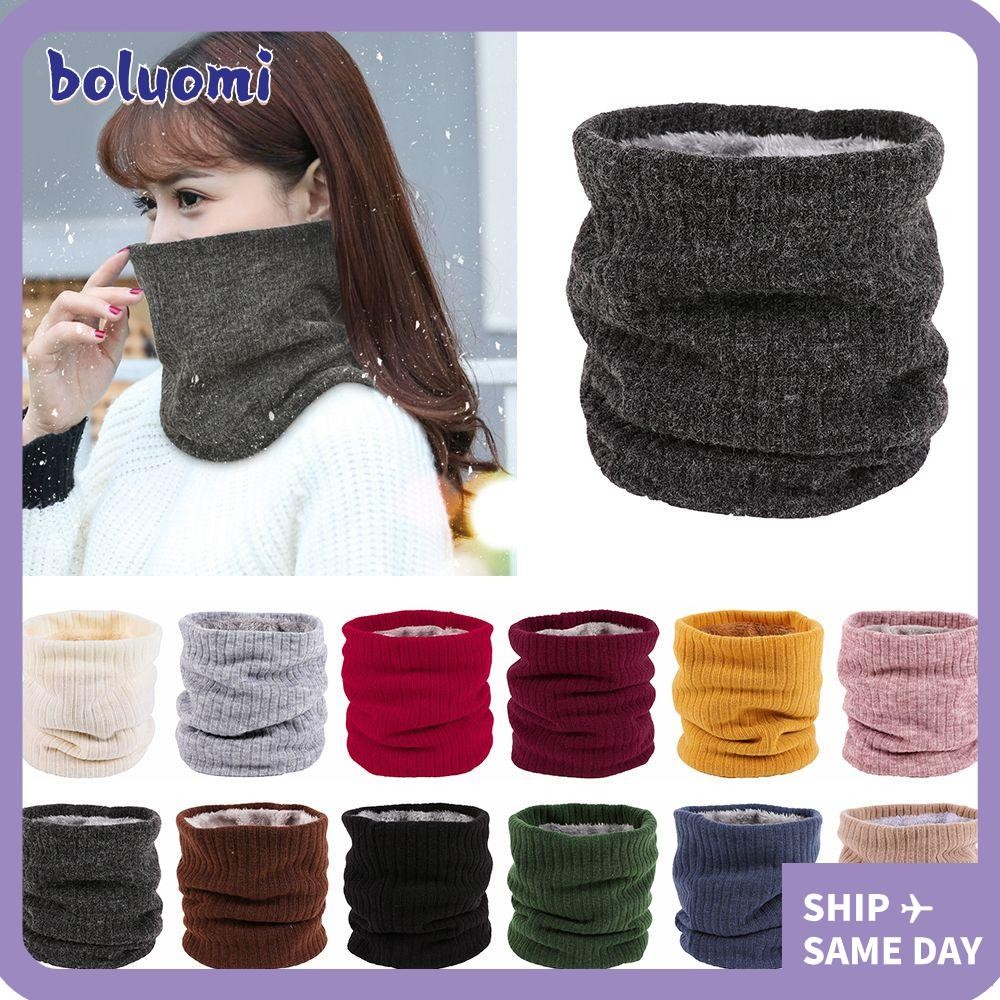 Boluoomi วงกลมห่วงผ้าพันคอคอปกผ้าพันคอถักกันลมหนาสองชั้นฤดูหนาวคอ Gaiter