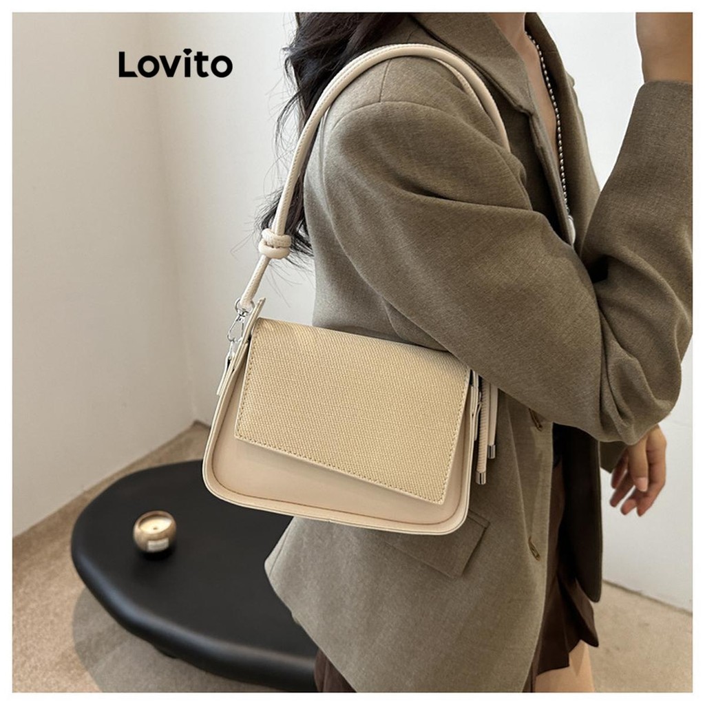 Lovito กระเป๋าสะพายไหล่ขนาดเล็กสไตล์วินเทจเรียบง่ายสำหรับผู้หญิงที่มีพื้นผิวเรียบๆ LFA54249
