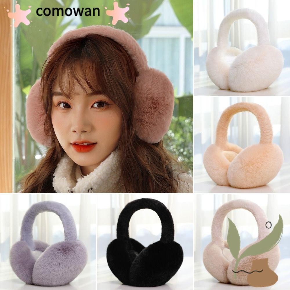 Comowan เครื่องอุ่นหูตุ๊กตา, ที่ปิดหูกันหนาวฤดูหนาวที่อบอุ่นแบบพับได้, น่ารักหนาเย็นป้องกันสีทึบ Earflap กลางแจ้ง