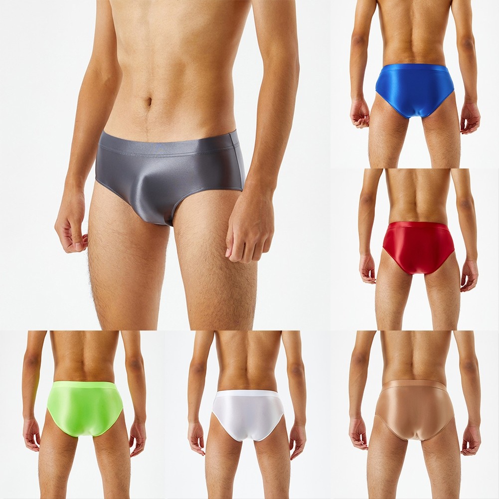 [ร้อน] เซ็กซี่ผู้ชายน้ํามันเงากางเกงแนวราบนูนกระเป๋ากางเกงกางเกงชุดชั้นในยืดหยุ่นสูง