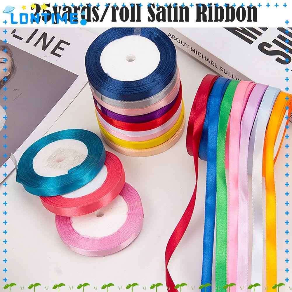 Lontime ริบบิ้นซาติน 25 หลา/ม้วน DIY เครื่องมือของขวัญบรรจุริบบิ้น, สีสัน 10 สี 1 ซม. กว้างม้วนผ้างานแต่งงาน