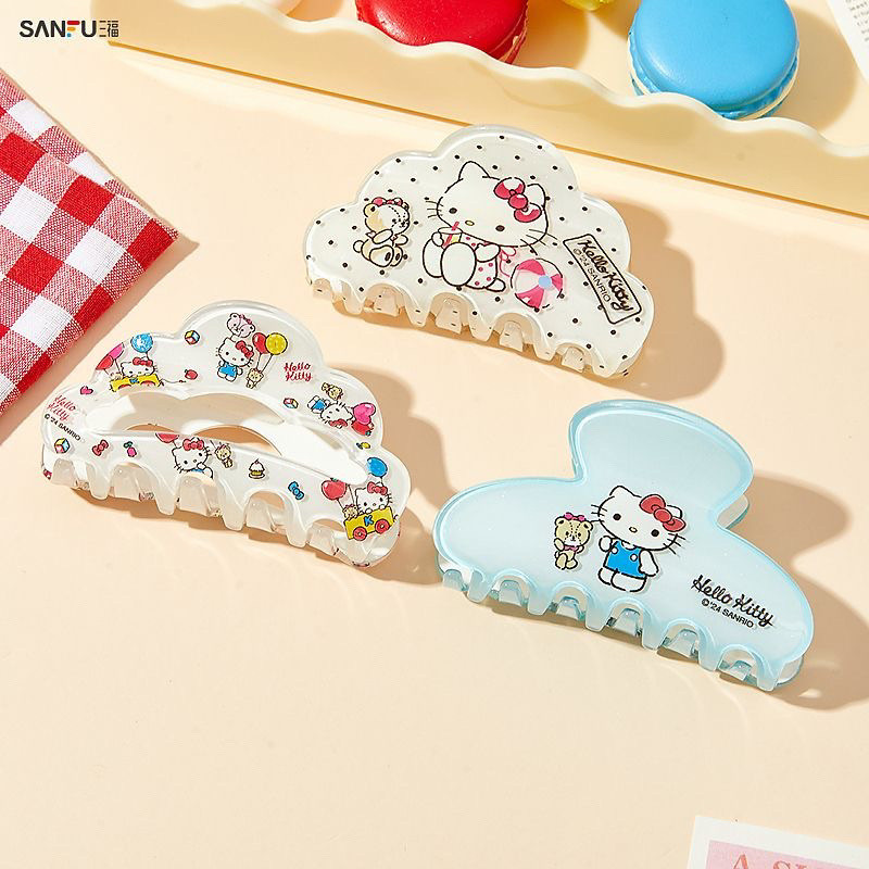 Sanrio Katie เครื่องประดับผมรูปเมฆน่ารักรูปครึ่งวงกลมลายการ์ตูนกลวงหวานกิ๊บติดผม