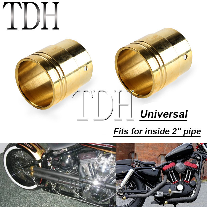 TH Brass Drilled 2" Exhaust Tips Muffler Plug For Harley XL 883 1200 Softail Street Bob Chopper Bobber Cafe Racer Scramb