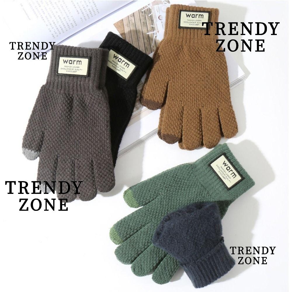 Trendyzone ถุงมือถักฤดูหนาว, ถุงมือหน้าจอสัมผัสที่อบอุ่นกันลม, ถุงมือปั่นจักรยานหนาสีทึบตุ๊กตาผู้หญิง