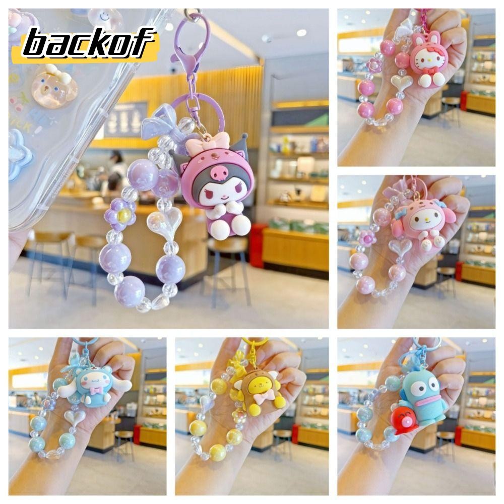 SANRIO กลับมา โทรศัพท์ เชือกเส้นเล็ก, ลูกปัด ซานริโอ นั่ง คุโรมิ กระเป๋าเป้สะพายหลังจี้, น่ารัก สวัสดี คิตตี้ ทํานอง การ์ตูนตุ๊กตารถพวงกุญแจสําหรับสาวผู