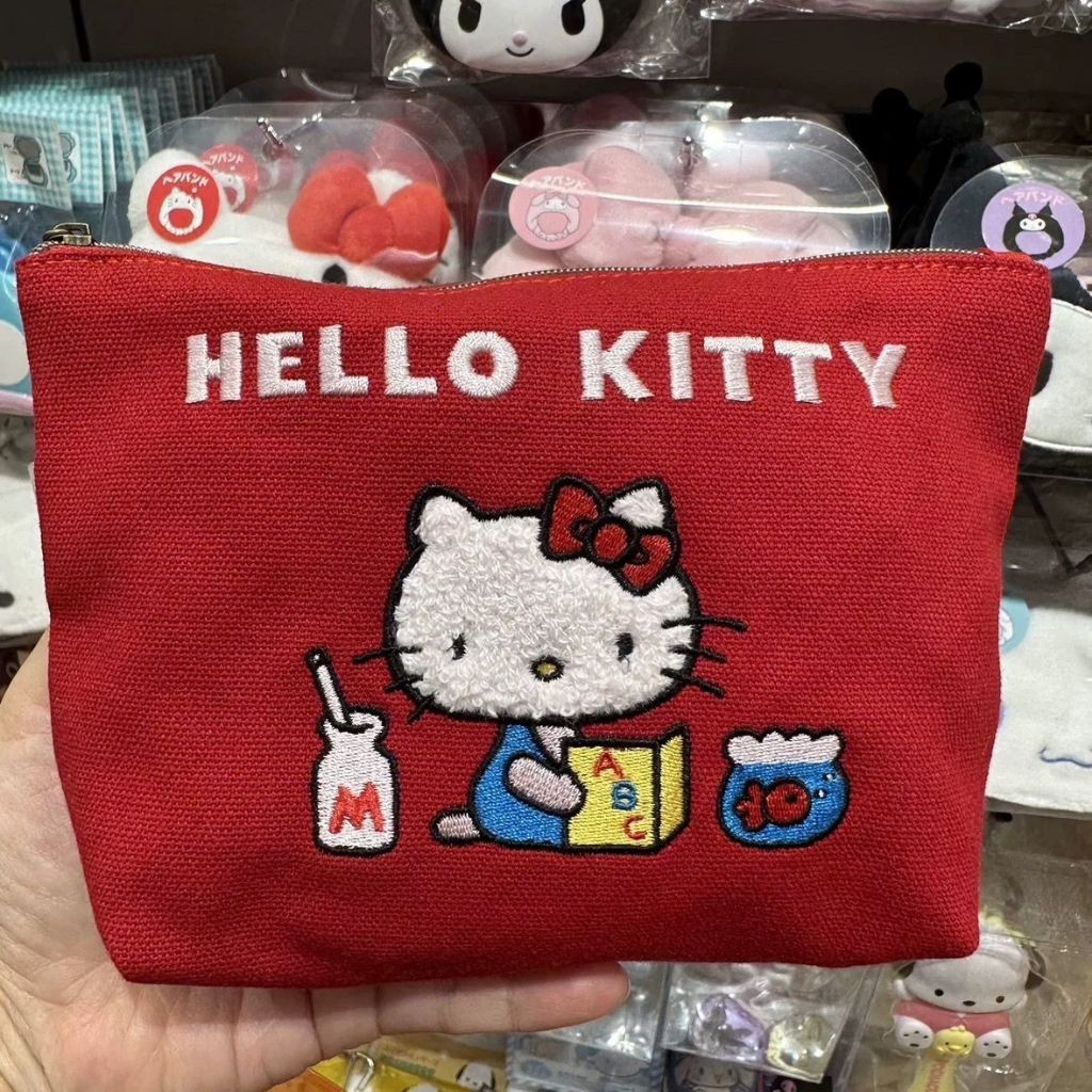Retro Sanrio Hello Kitty เย็บปักถักร้อยกระเป๋าเหรียญแบบพกพาขนาดใหญ่ความจุ KT กระเป๋าเก็บกระเป๋าเครื่องสําอาง