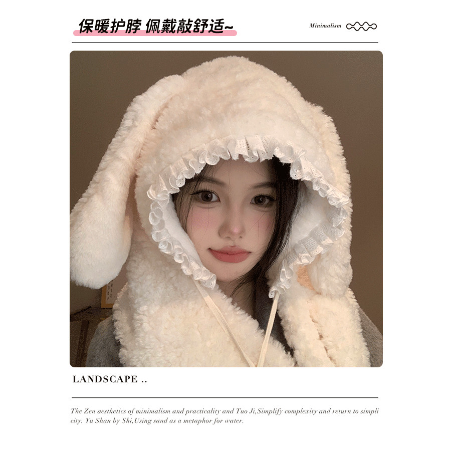 น่ารักตุ๊กตากระต่ายหูหมวกผ้าพันคอหนึ่งหญิง2024ฤดูใบไม้ร่วงฤดูหนาวหนาป้องกันหูที่อบอุ่นเสื้อสวมหัวหมวก ราคา ถูกที่สุด ดีลบีเคเค แกลเลอรีภาพที่ 7