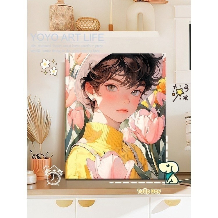 Yy Art T3 40x50 ซม.notframe สี diy ภาพวาดสีน้ํามันทิวลิปชายหญิง diy ภาพวาดผนังโซฟาพื้นหลังภาพวาดตกแต่งโซฟาพื้นหลัง MM01