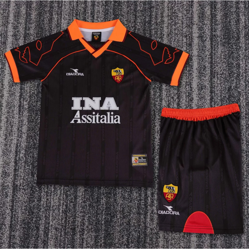 เด็ก ๆ 1999-00 Rome Away Top+กางเกงขาสั้นฟุตบอลกีฬาชุดลําลอง