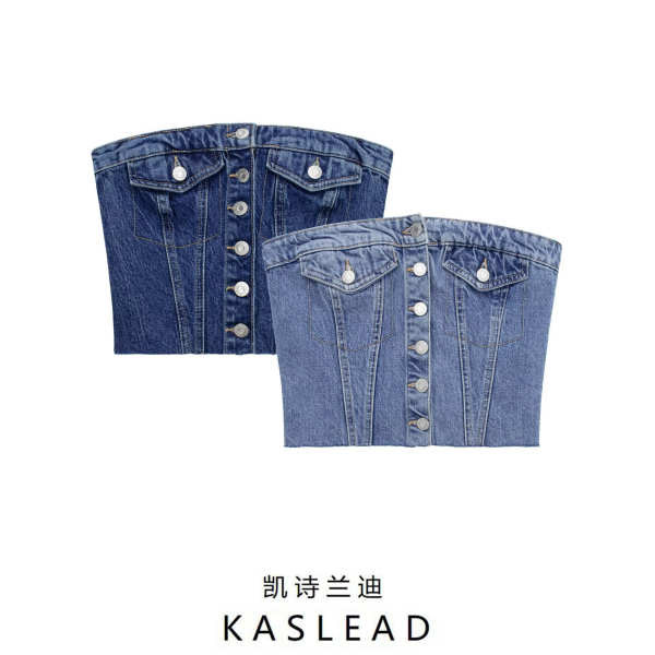 เสื้อกล้าม กางเกงยีนส์ KASLEAD New Women's European and American Style Denim Corset Style Bandeau To