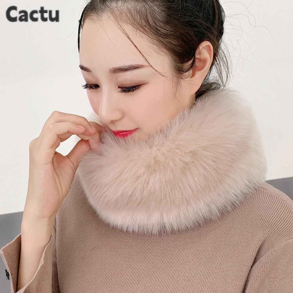 Cactu ฤดูหนาวคอห่อ,ความยาว 53 ซม.Faux Fur Faux Fur ผ้าพันคอ, Soft Circles Keep Warm Fur แหวนผ้าพันคอผู้หญิง