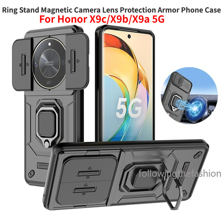 ปลอกสําหรับ honor X9c 5G 2024 honor X9c X9b 5G X9a X9c X9 C X9 BC 4G 5G กันกระแทกเคสโทรศัพท์เกราะแหวนขาตั้ง Stent Push เลนส์กล้องป้องกันปกหลัง