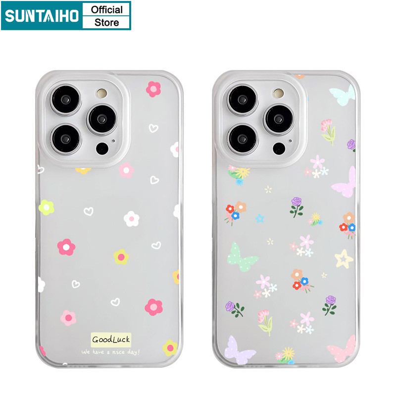 Suntaiho เคสไอโฟน ความงามผีเสื้อดอกไม้รูปแบบ Clear Frosted สําหรับ Iphone 16 15 14 12 13 11 Pro Max IP 7 8 Plus Iphon X Xs XR Xs Max TPU ซิลิคอนนุ่มพรีเมี่ยมกันกระแทกปกหลัง
