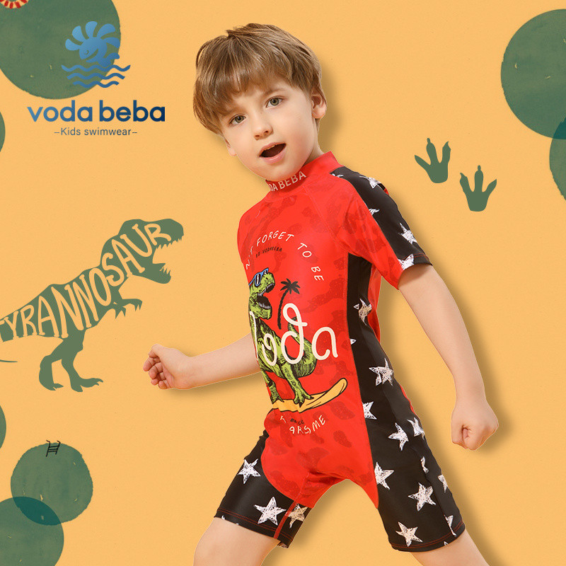 Voda Beba Boys Children Baby Medium Big Children ชุดว่ายน้ําไดโนเสาร์ One Piece Sunscreen Quick-Drying Swimsu