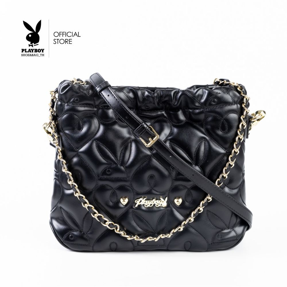 Playboy รุ่น Sweet heart กระเป๋าสะพายข้างผู้หญิง รหัส ST-B244PB585-WH ดีไซน์ทรง Hobo Bag 2สี Shiny Black และ Butter Milk