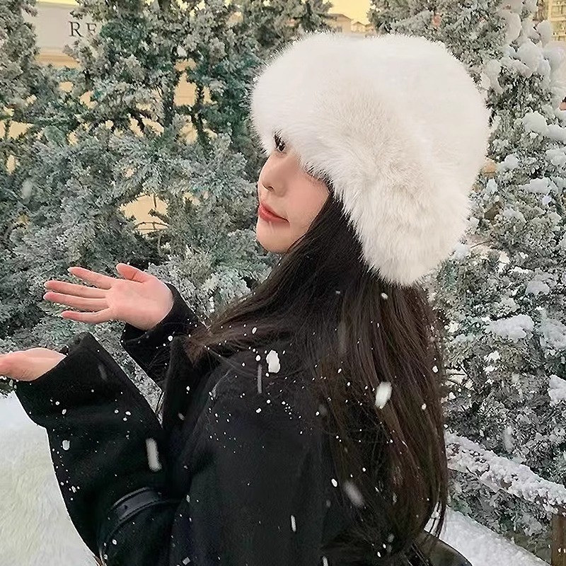 พลัสตุ๊กตามองโกเลียหมวกผู้หญิงฤดูใบไม้ร่วงฤดูหนาวเย็นหลักฐานสีขาวอบอุ่นตะวันออกเฉียงเหนืออ่างหมวกหนาป้องกันหูหมวกฟ็อกซ์ขนถังหมวก