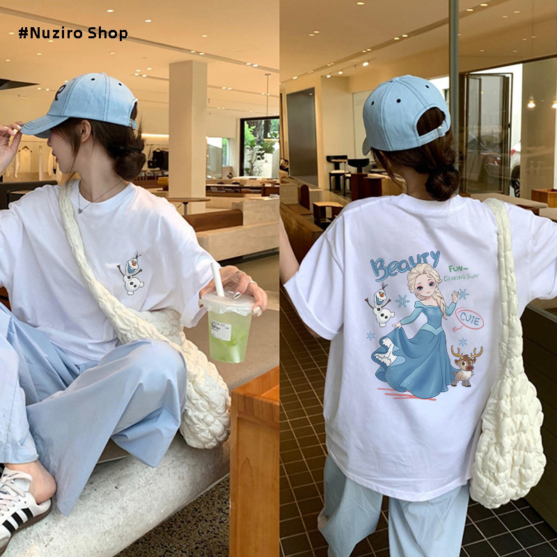 Nuziro เสื้อยืด oversize - สวย Frozen Princess พิมพ์เสื้อยืดแขนสั้น #T000034