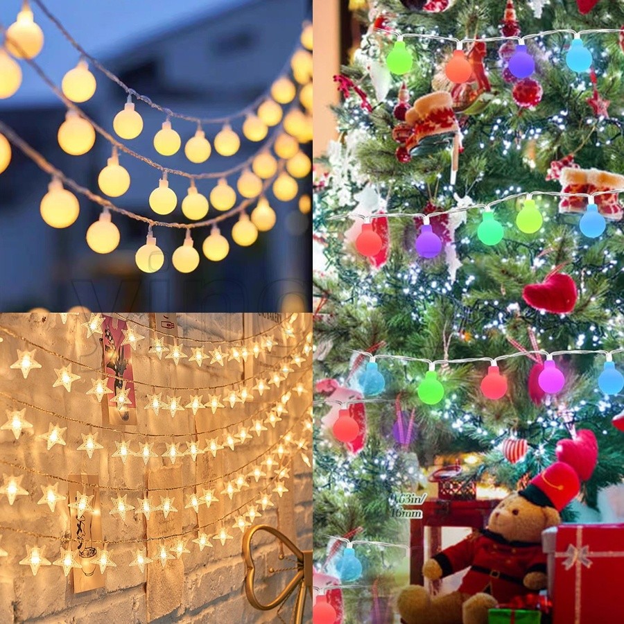 Ball & Star String ไฟ 6M 40 ไฟ LED Fairy แบตเตอรี่/USB ดําเนินการกันน้ําในร่มกลางแจ้งไฟคริสต์มาสสําหรับห้องนอนงานแต่งงานวันวาเลนไทน์ Xmas Tree ตกแต่ง