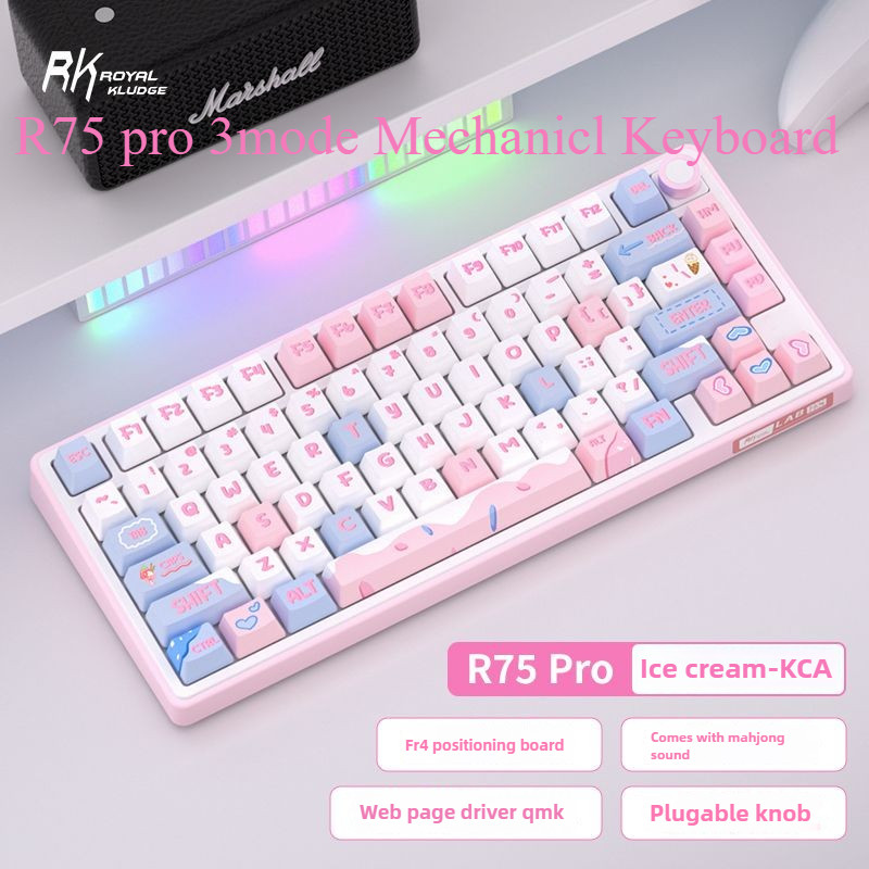 Rk R75 Pro คีย์บอร์ดไร้สาย QMK 75% Custom 3 โหมด RGB พร้อมปุ่มปรับระดับเสียงปะเก็นโครงสร้างเต็มคีย์ 