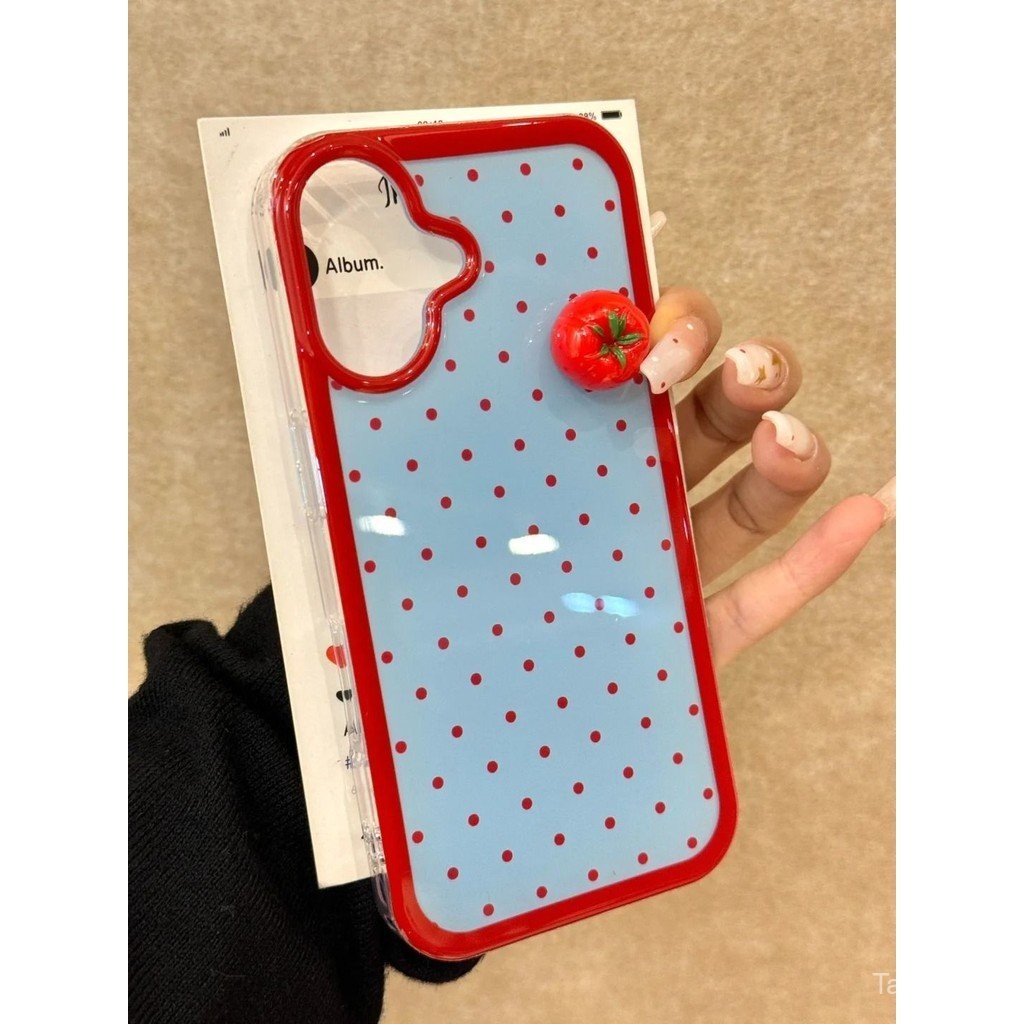 เคสโทรศัพท์สำหรับ iPhone 7 8 x XS XR xsmax 11 12 13 14 15 16 Pro Max PLUS สีแดงและสีน้ำเงินลายจุดมะเขือเทศสามมิติเคสนิ่มหุ้มทั้งตัวกันกระแทกเคสกันกระแทกเคส klzn