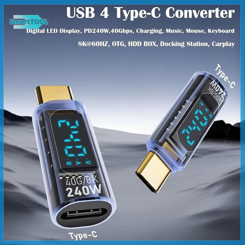 Utzn> 1Pc Digital LED Display PD240W USB4.0 40Gbps Type C To C OTG Adapter Converter 8K @ 60Hz 5A Fast สายชาร์จสําหรับแล็ปท็อปใหม่