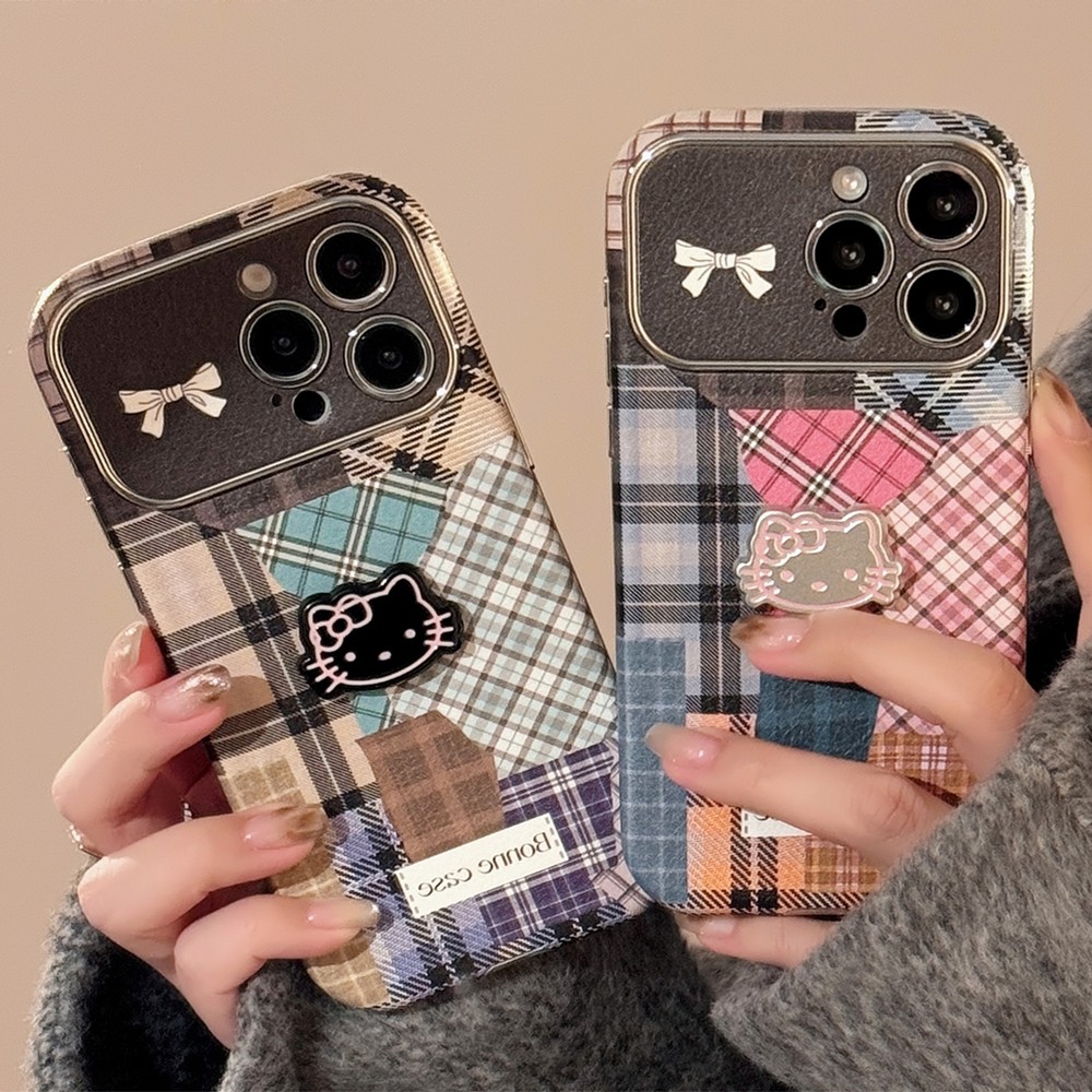 รูปแบบตาราง Splicing 3D Cat เหมาะสําหรับ 15promax เคสโทรศัพท์ Apple IPhone 16/11/13 เคสหนังแบบนุ่ม