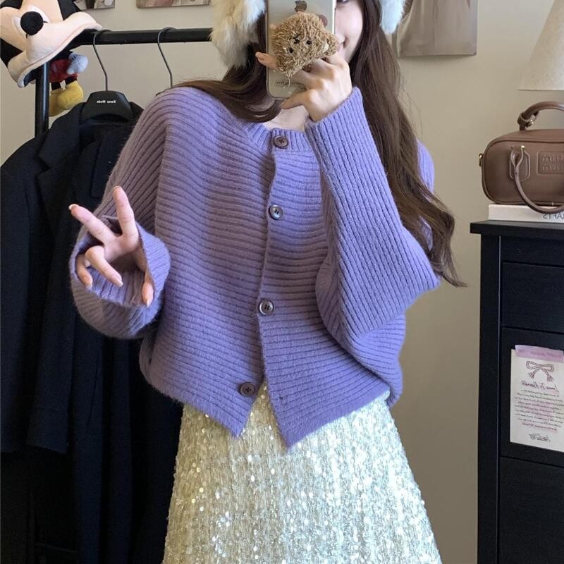 Floerns เสื้อคารดิแกนผู้หญิง กระดุมหน้า สีพื้น สไตล์ลำลอง