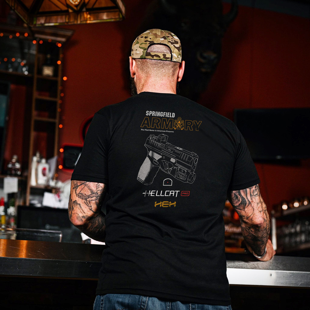 Springfield Armory Hellcat Pro Short Sleeve Mens 100% Premium Cotton Military Fan เสื้อยืดยุทธวิธี