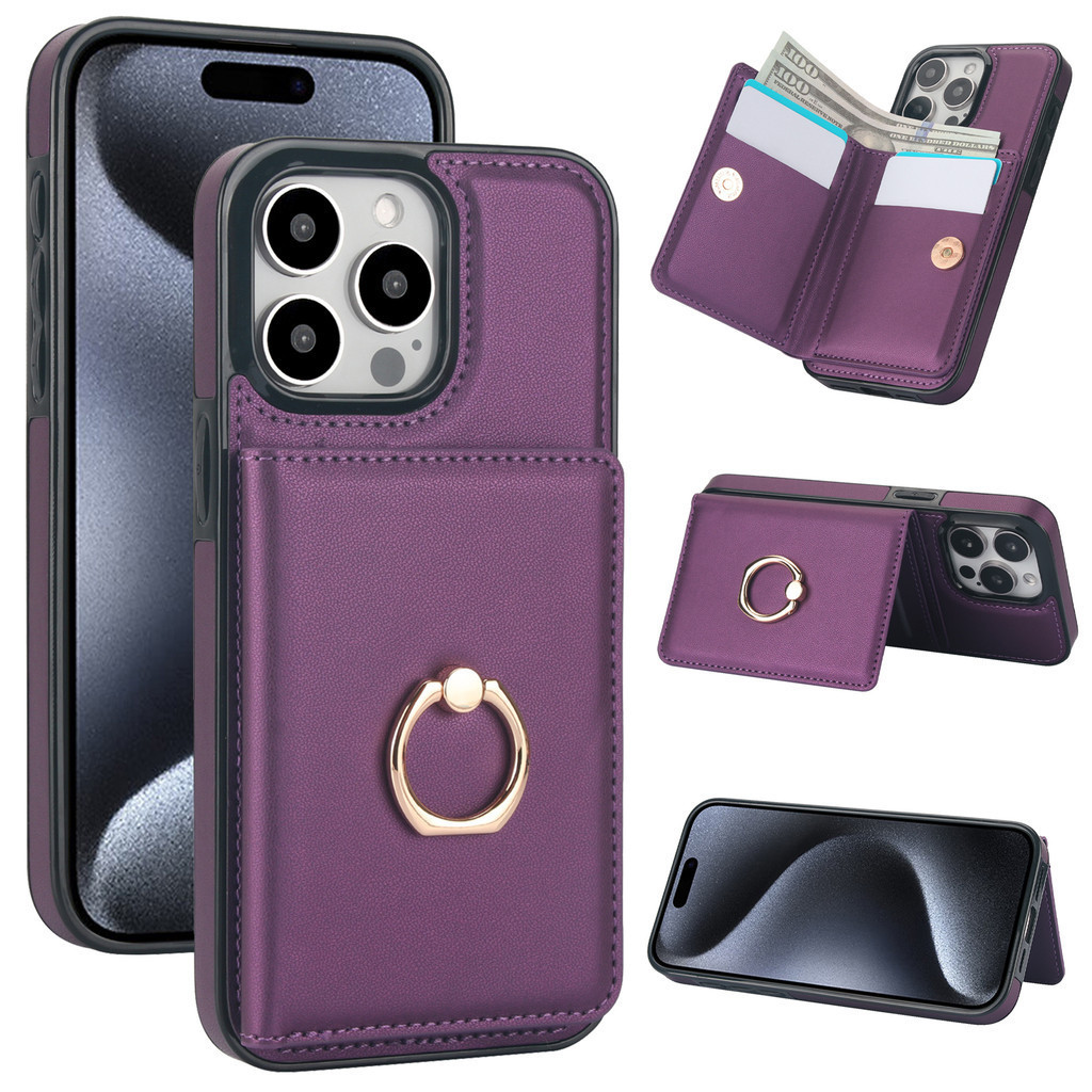 เคสโทรศัพท์ เคส การ์ดสําหรับiphoneโทรศัพท์มือถือพร้อมแหวนยึดกระเป๋าสตางค์กระเป๋าหนังพร้อมผู้ถือบัตรสําหรับiPhone 17 pro max 16 PRO MAX 15 16 Plus 13 11 12 promax 14 15 Pro Max X XR XS 17 Air Case