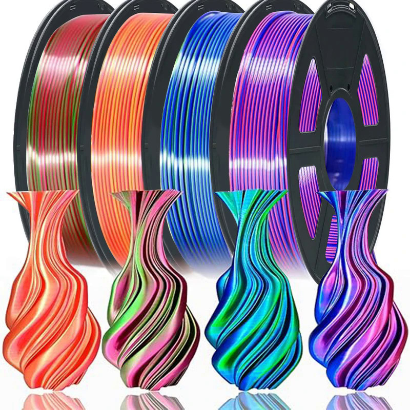 200G Filament PLA Silk 3D Printer Filament 1.75mm Dual Color PLA Rainbow Filament PLA Gradient Tri-c