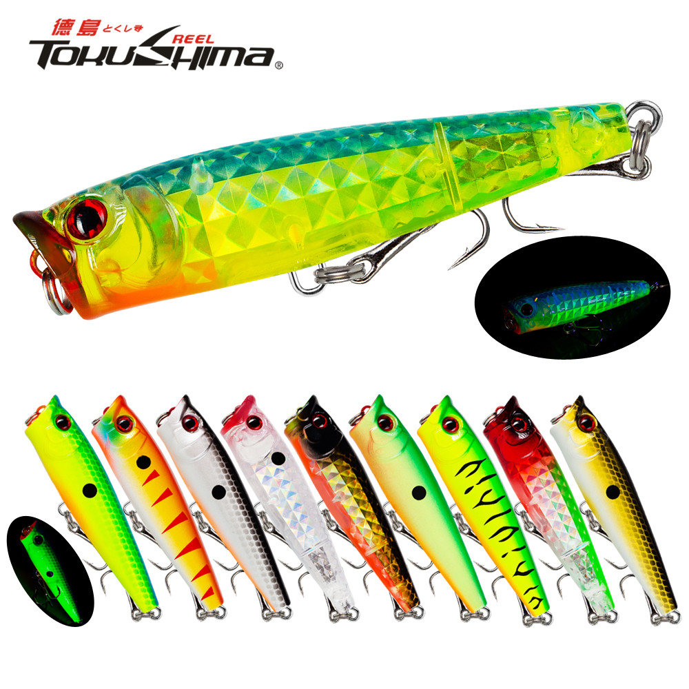 6.8 ซม./7g เหยื่อตกปลาน้ําด้านบนพร้อมตะขอเสียงแหลม 2 อัน เหยื่อแข็ง Popper 3D Eyes Minnow Swimbaits สําหรับเบสปลาเทราท์ปลาช่อน Pike