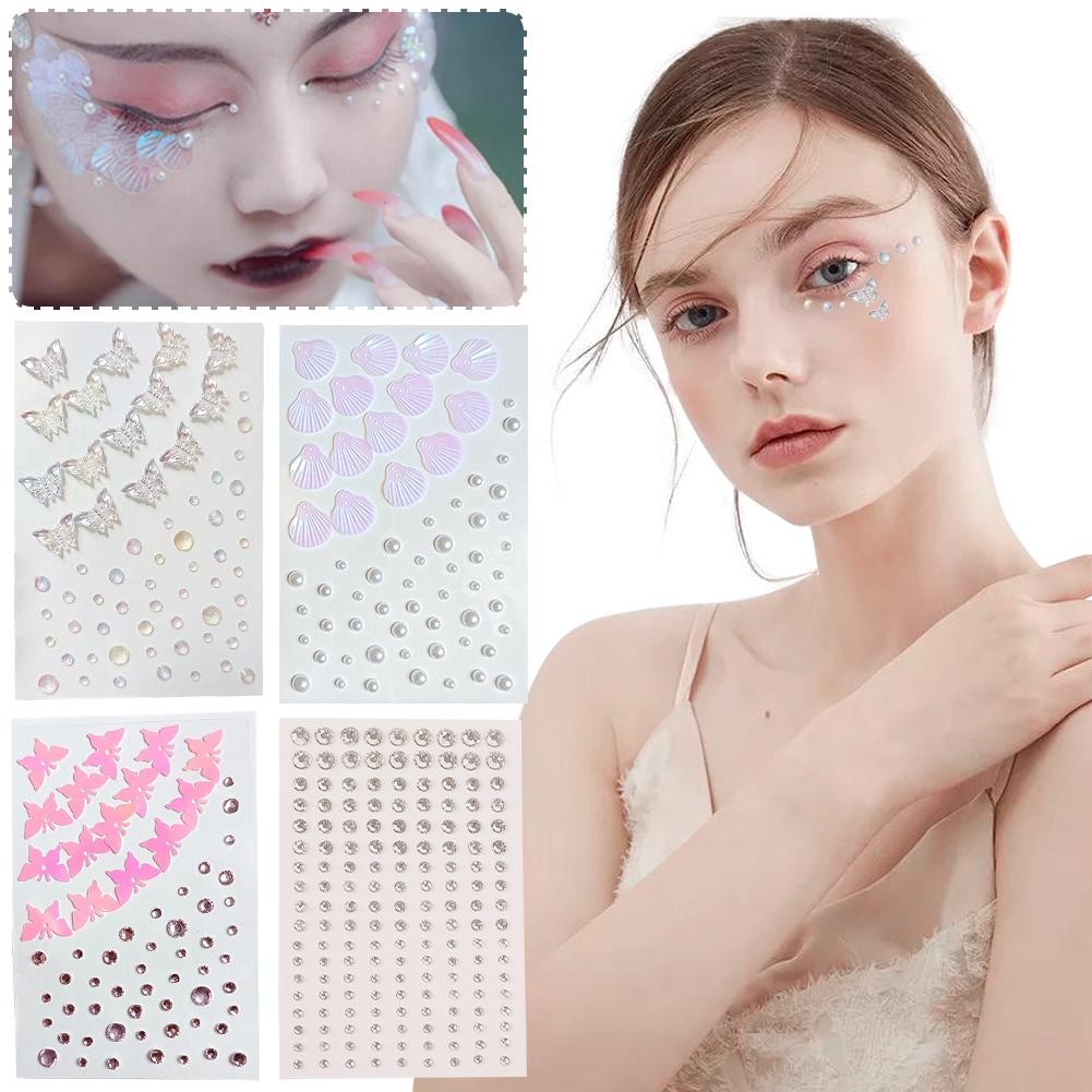 เทศกาลแต่งหน้า Rhinestone Face สติกเกอร์ Glitter คริสตัลสดใสเพชร Rhinestones K2L1