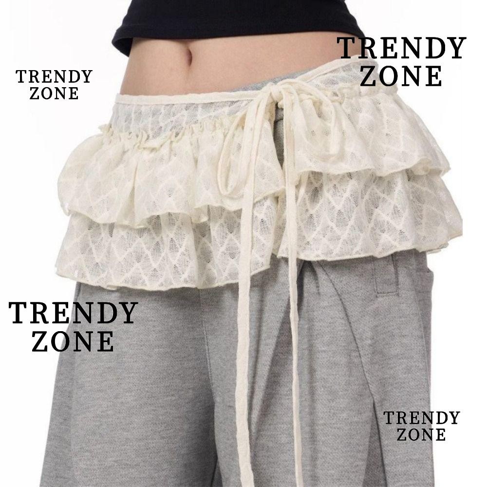 Trendyzone Hollow Out กระโปรง,พับผ่านเอวสูงกระโปรงลูกไม้,แฟชั่น Lace Up Y2K ชิ้นเดียวประเภทผูกกระโปรงเอวผู้หญิง