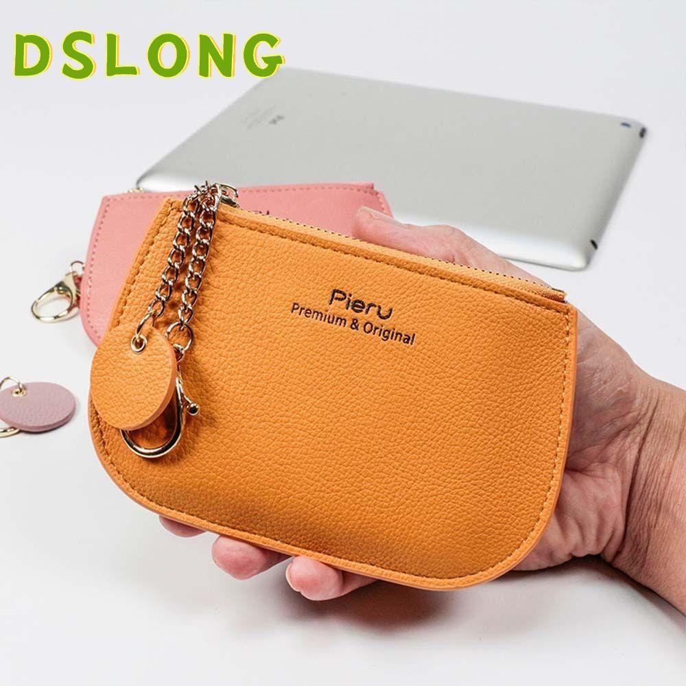 DSLONG กระเป๋าสตางค์ หนัง PU ใบสั้น มีซิป ขนาดเล็ก สร้างสรรค์ สําหรับใส่เหรียญ บัตรเครดิต