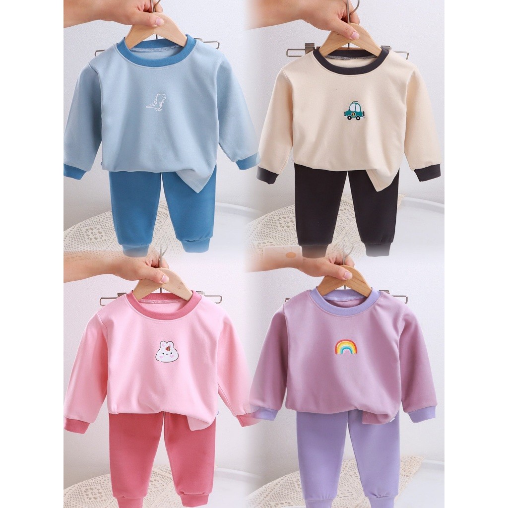 ชุดนอน ชุดนอนเด็กแขนยาว เซ็ต 2 ชิ้น เสื้อ+กางเกงขา 5 ส่วน