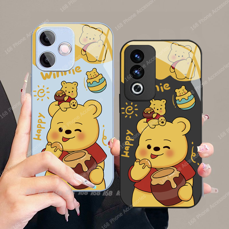 เคส OPPO A6 A5 A3 Pro 5G เคสการ์ตูนวินนี่หมีกันกระแทกพร้อมขอบซิลิโคนนุ่ม 2025 ใหม่หรูหราของเหลวแก้วโทรศัพท์สําหรับสาวนักเรียนผู้หญิงผู้หญิง