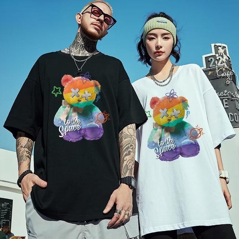 【XRP】couple แขนสั้นหลวม over Rainbow Bear แห่งชาติอินเทรนด์เสื้อยืดผู้ชายผู้หญิง INS Street บุคลิกภา