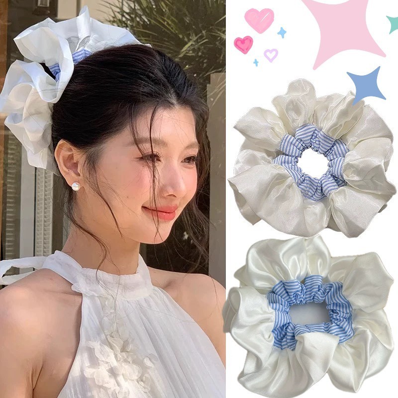 ยางรัดผมหางม้า ลายสก็อตสีฟ้ามาใหม่ พร้อมส่งจากไทย