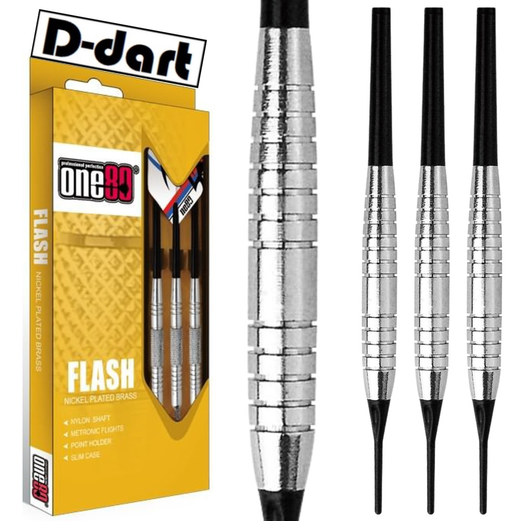 ONE80 SOFT TIP DART - 16G FLASH NICKEL PLATED BRASS DART พร้อมเคส SLIM DART