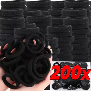 50/100/200 ชิ้นสีดํายืดหยุ่นสูงผม - ผู้หญิงไม่มีรอยต่อผมหางม้า Hairband Scrunchies
