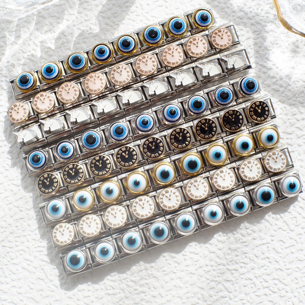 ใหม่สแตนเลสสตีล DIY โมดูลสร้อยข้อมือ Lucky Eye Amulet ตุรกี Blue Eye Medusas Eye อิตาลี Charm สร้อยข้อมือยืดหยุ่น