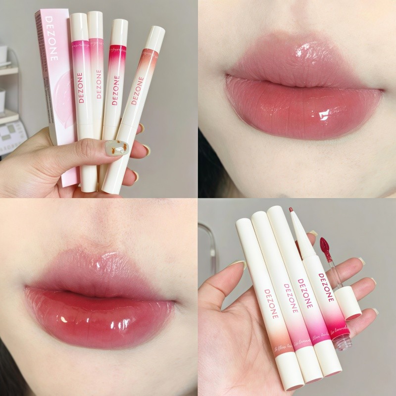 โรสประกายน้ํา+ปากกลีบสวย! Dezone Double Lip Glaze Lip Liner Mirror Gloss ลิปสติกนู้ด