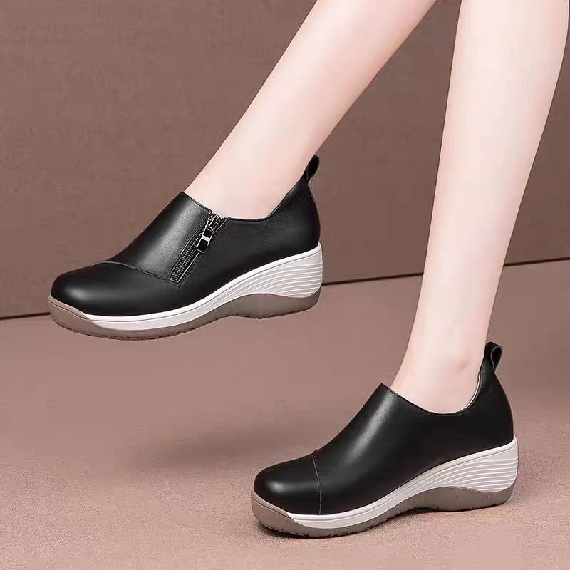 ใหม่หนังซิป4เซนติเมตรหนาแต่เพียงผู้เดียวสวมใส่รองเท้าผ้าใบสําหรับสไตล์ลําลองของผู้หญิง ปลอบโยน สไตล์ - รูปที่ 2