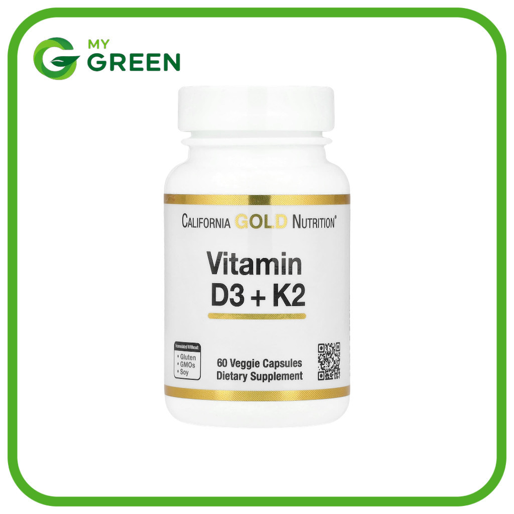 California Gold Nutrition, วิตามิน D3 + K2 บรรจุแคปซูลผัก 60 แคปซูล