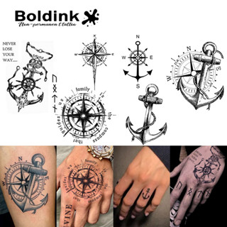 Boldink Compass & Anchor สติ๊กเกอร์รอยสักชั่วคราว สติ๊กเกอร์…