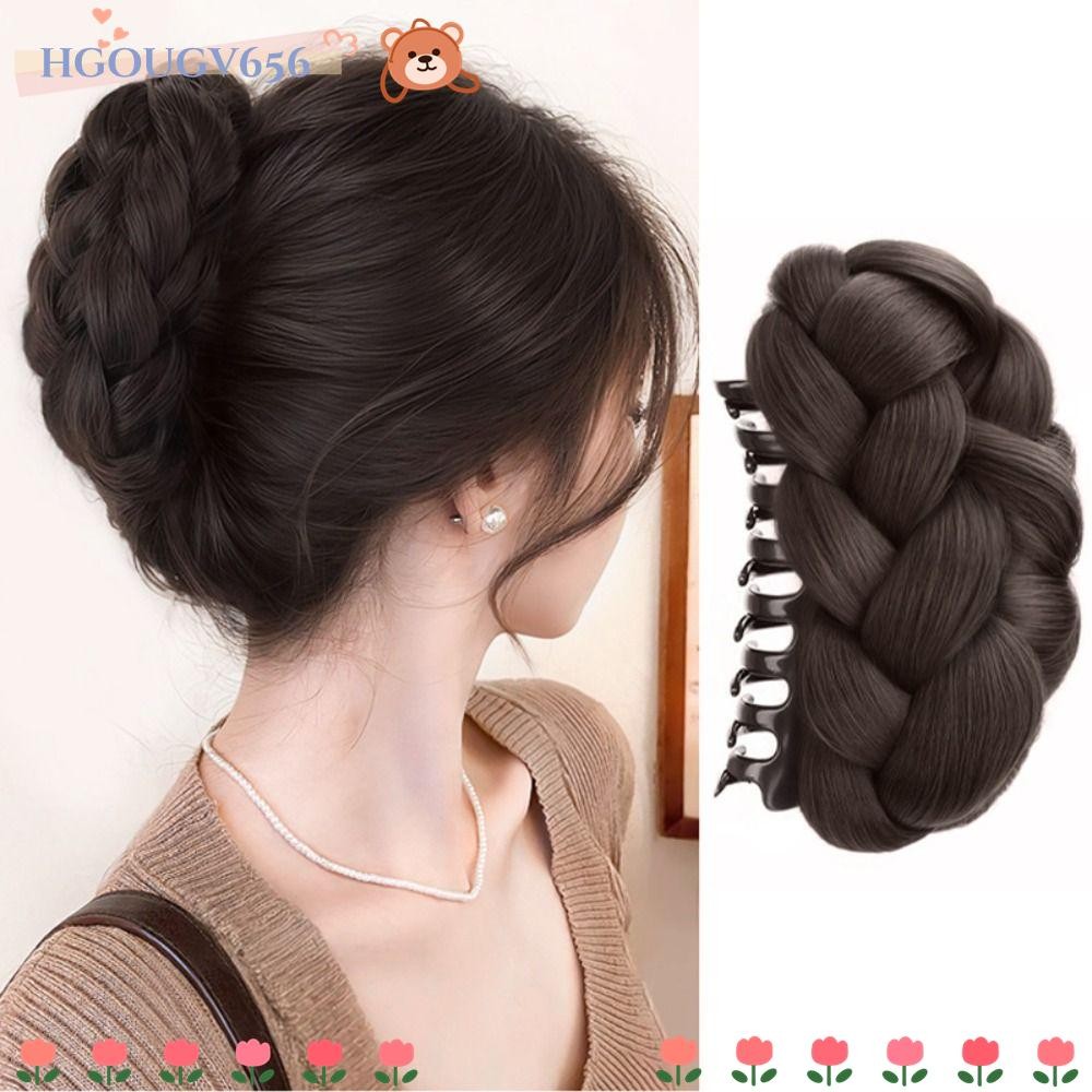 HGOUGV656 ผม Bun Claw คลิป วิกผมสังเคราะห์ธรรมชาติแฟชั่นสีน้ําตาลดํา คลิปผมอุปกรณ์เสริมผม